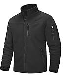 MAGCOMSEN Herren Winter Fleecejacke Voll Reißverschluss Tactical Armee Jacken Männer Outdoor Übergangsjacke Dick Militärische Wanderjacke Sport Freizeit Windbreaker Schwarz XL