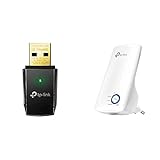 TP-Link Archer T2U AC600 USB WLAN Stick Adapter schwarz/Gold & TL-WA850RE WLAN Verstärker Repeater(300 Mbit/s, WLAN Verstärker, App Steuerung, Ethernet-Port, WPS, AP Modus, LED abschaltbar) weiß