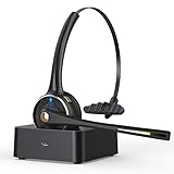 Bluetooth-Headset mit Mikrofon, kabelloses Headset mit Geräuschunterdrückung und Ladestation, Freisprechfunktion für Handys PC Laptop Home Office Call Center Skype, Trucker Bluetooth Headset