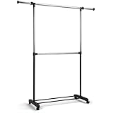 Heldenwerk Kleiderständer mit Rollen - Garderobenständer stabil und belastbar - Kleiderstange ausziehbar - Clothes rail coat rack - Garderobenstange