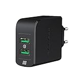 RAMPOW USB Netzteil 39W, USB Schnellladegerät, USB Ladegerät Quick Charge 3.0 2-Port für Samsung Galaxy S20/S10/S9/Note 9, LG G6, Huawei Mate 30/30 Pro / 20 und mehr - Schwarz