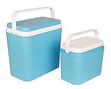 BigDean Kühlboxen Set 24L + 10L - für Auto, Camping & Schwimmbad - Mobile Isolierboxen mit Griff - Gefrierbox Kühltasche - hellblau/ weiß - Made in EU