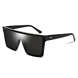 FEISEDY Vintage Flat Top Sonnenbrille Herren Damen Groß Verspiegelt UV400 Schutz Randlose xxl Sonnenbrille Rechteckige Sonnenbrillen B2470