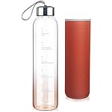 SHBRIFA Motivierende Trinkflasche Glas Wasserflasche mit Neoprenhülle Borosilikat Glasflasche 450ml (Farbverlauf orange)