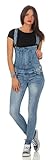 Fashion4Young 5067 Damen Jeans Latzhose Röhrenjeans Latzjeans Slimline Damenlatzhose (S=36, blau)