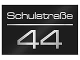 Hausnummer Anthrazit - Hausnummernschild mit Lasergravur - Straßenname und Nummer - Türschild Personalisiert - Hausnummern - Namensschilder Haustür (220x150 mm)