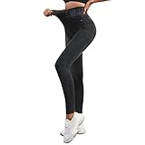 OEAK Damen Leggings Jeans-Look High Waist Jeggings Stretch Jeans Hose Blickdicht Bedruckte Yogahose Kompressions Fitnesshose für Gym Laufen Fitness,#A Schwarz,S