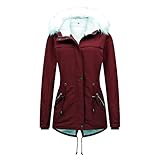 vokkrv Damen Winterjacke Parka Jacke Kapuzenjacke Fleecejacke Warm Gefüttert Winter Mantel Mittellang Winddichter Wintermantel Dicke Übergangsjacke Steppjacke Outdoorjacke Damenjacke