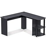 Dreamhigh® Eckschreibtisch 140x140 cm - L-förmiger Computertisch - L Schreibtisch mit 2 Ablagen - PC-Tisch - Bürotisch Modern, Schwarz