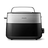 Philips Toaster – 2 Toastschlitze, 8 Stufen, Brötchenaufsatz, Auftaufunktion, Abschaltautomatik, schwarz/silbern (HD2516/90)