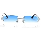 kachawoo Randlose Sonnenbrille Quadratische Farbverlauf Rahmenlose Brille Vintage Retro Brillen (silver blue)