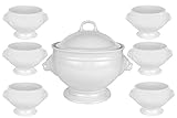 Van Well Löwenkopf Suppenterrine mit Deckel, 2.750 ml + 6 Suppenschalen, 400 ml, königliches Designer Suppenschalen Set, 8-tlg., edles Markenporzellan