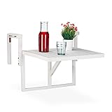 Relaxdays Balkontisch klappbar, Balkonklapptisch zum Einhängen, höhenverstellbar, HBT: 55 x 70 x 65 cm, Tannenholz, weiß, 90% Holz