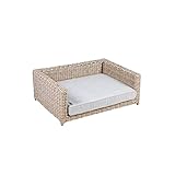 Greemotion PET Hundebett aus Polyrattan inklusive Kissen, ca. 80 x 30 x 60 cm Hundeliege braun-beige/ grau M