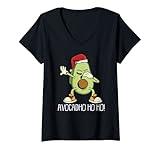 Damen Dabbing Avocado Weihnachtspyjama Lustig Vegan Vegetarisch XMas T-Shirt mit V-Ausschnitt