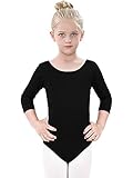 Kefiyis Ballettanzug Mädchen 3/4 Langarm Turn-Leotards Ballett Gymnastik Turnanzug Trikot aus Baumwolle für Kinder (110, Schwarz)