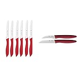 WMF Classic Line Frühstücksmesser Set 6-teilig, 23 cm, Brötchenmesser Wellenschliff, rot & Messerset 2-teilig, mit Schälmesser, Gemüsemesser, Spezialklingenstahl, Griffe aus Kunststoff, rot