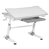 HOKO® Ergo-Work-Table Study COMPAKT. Manuell höhenverstellbar Kinder-Schreibtisch mit Verstellbarer Tischplatte, Weiß. Ergonomisches Sitzen für Kinder