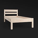 Holzbett 90x200 cm Kaja Scandi Style aus unbehandeltem hartem FSC® Birken Massivholz - über 700 kg - Einzelbett Bettgestell mit Kopfteil - Kinderbett Jugendbett Gästebett