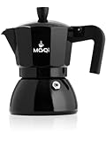 MOQi Espressokocher Induktion | Edelstahl | Mokkakanne mit [Splash Guard] | 190ml 4 Tassen Espressokanne Schwarz | Moka Pot, Camping Kaffeekocher mit Tragetasche