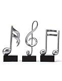 Amoy-Art 3pcs Deko Skulpturen Musik Note Figuren Violinschlüssel Klavier Statue Musiker Geschenk Arts Silber 19 cm