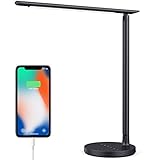 iPosible Schreibtischlampe LED 23W Büro Tischleuchte 3 Farb und 7 Helligkeitsstufen dimmbar 4 Beleuchtungsmodus Memory Funktion Tischlampe USB Ladeanschluss für Aufladung des Smartphones Tischlampe