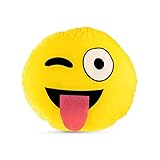 Dekoratives Kissen Emoji - Zunge - Lustig - Durchmesser: 30cm - 100 % Polyester - SEHR WEICH - Tolle Geschenkidee - Emoticon - Plüsch