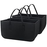 2Stk Filztasche Holzkorb für Kaminholz Groß，Multifunktion Kaminholzkorb Filz Einkaufskorb Kaminholztasche Filztaschen shopper, Einkaufstasche Filzkorb, Brennholz zur Aufbewahrung 50x25x25cm-Schwarz