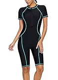 GOSOPIN Damen Badeanzug Tankini Swimsuit Sportlich Bademode Figurformend Neoprenanzug Schwimmanzug, Blau 1, XL