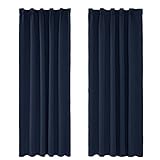 Amazon Brand - Umi 2 Stück Vorhang Blickdicht Verdunklungsvorhänge Gardinen mit Kräuselband Thermovorhang 138x117 cm (LxB) Dunkelblau