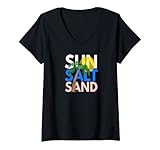 Damen Sonnensalz Sandpalme T-Shirt mit V-Ausschnitt