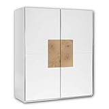 Stella Trading JOOS Schwebetürenschrank modern mit viel Stauraum - Vielseitiger Kleiderschrank in Weiß mit Hirnholz Absetzungen - 170 x 195 x 59 cm (B/H/T)