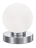 Reality Leuchten Tischleuchte Prinz R5400-07, Metall Nickel matt, Glas weiß, E14 exklusive, 4-fach Touch Dimmer, 15 x 12 x 12 cm