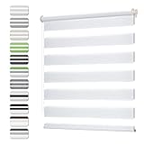 Grandekor Doppelrollo Klemmfix ohne Bohren 80x110(BxH) Weiß, Lichtdurchlässig und Verdunkelnd Duo Rollo Fensterrollo Klemmrollos für Fenster ohne Bohren, Seitenzugrollo Sonnenschutz Rollo