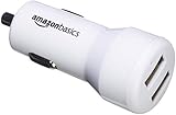 Amazon Basics - Kfz-Ladegerät für Apple- & Android-Geräte, USB-Anschluss: 2 Eingänge, 4,8 Ampere / 24 W, Weiß