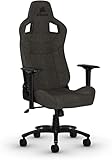 Corsair T3 Rush - Polyester Stoff Gaming Stuhl (Atmungsaktivem Weichen Stoff, Gepolsterten Nackenkissen, Lendenstütze aus Memory-Schaumstoff, 4D-Armlehnen, Leich Montieren) Schwarz