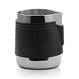 Tbkoly Kaffeekanne aus Edelstahl, schäumende Milch, hitzebeständige Craft Latte Pot, Milchkanne, Kaffeetasse mit Silikonhülle, Kaffeefarbe (Color : Black)