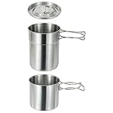 RUSWEST Camping Tassen und Becher Topf 304 Edelstahl Draussen Kochgeschirr Set mit BelüFtetem Deckel für Rucksackreisen Picknick Wandern