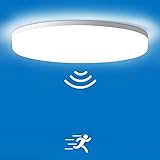 LED Deckenleuchte mit Bewegungsmelder Einstellbar, LEOEU 18W 1800LM 4000K Deckenlampe mit Fernbedienung, IP54 Rund Sensor Lampe für Badezimmer, Flur, Treppe, Veranda, Garage, Balkon, Keller φ22*4.8/cm