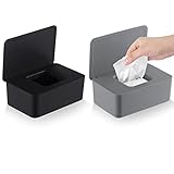 2 Stück Baby Feuchttücherbox, SOARFLY Tissue Aufbewahrungskoffer, Toilettenpapier Box, Feuchttücher Boxen, Feuchttücher Spender, Serviettenbox mit Deckel, Tücherbox für Zuhause Büro (Schwarz + Grau)