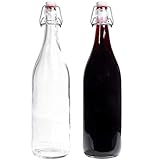 mikken 2 x Glasflasche 1 Liter mit Bügelverschluss aus Porzellan inkl. Etiketten