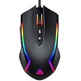 EKSA Gaming Maus, 8000 DPI PC Maus mit Kabel, RGB Maus mit 7 Programmierbaren Tasten / 6 Farbwechselmodi / Ergonomisches Design, Computermaus für MMO, MOBA, FPS für Windows/MacOS, Schwarz (EM100)