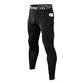 Arcweg Sport Leggings Herren Winter Laufhose mit Taschen Thermo Leggings Atmungsaktiv elastisch Tights Kompressionshose für Training Fitness Laufen Moto Ski Gym Radfahren Joggen Fußball Yoga