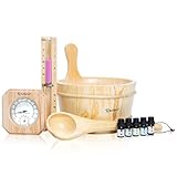 Suleno Sauna Set 10-teilig Saunazubehör Saunakelle Saunakübel Sanduhr Hygrometer Thermometer 5 x Duftkonzentrate