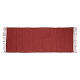 Relaxdays Flickenteppich rot 80 x 200 cm mit Fransen aus 100 % Baumwolle einfarbig, Fleckerlteppich, red