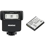 Pentax AF201FG Blitzgerät (Geringe Gehäuseabmessung, Leitzahl 20, Staub- und wetterfest, vertikal schwenbarer Reflektor) für Pentax K- und Q-System schwarz & Ricoh Imaging DB-110 Kamera-Akkus