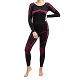 Gomati Damen Thermo Unterwäsche Set Seamless Funktionswäsche schnelltrocknend - Pink L-XL