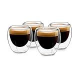 GLASWERK Design Espressotassen Set (4 x 80ml) - Espressogläser doppelwandig 80ml - doppelwandig Gläser aus Borosilikatglas - spülmaschinenfestes Espresso Gläser Set - Espressotassen Glas Tasse