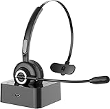 Bluetooth Headset mit Mikrofon, Sanfant V5.0 Trcuker Bluetooth Headset mit Rauschunterdrückung, 18 Stunden Sprechzeit Headset mit Standladestation, kabelloses Auto-Headset für Handy/PC/Skype