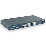 YuanLey 28-Port-Gigabit-PoE-Switch mit 24 Ports PoE+ bei 400 W, 2 Gigabit-Uplink-Ports, 2 SFP, Robustes Metall für Desktop-/Rack-Montage, AI-Watchdog, VLAN, Plug-and-Play, Nicht verwaltet